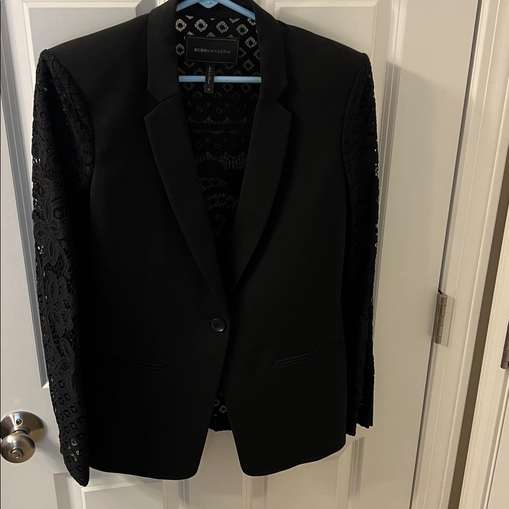 BCBGMaxAzria Black Lace Sleeve Blazer